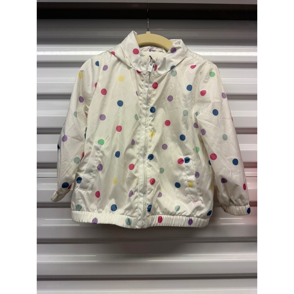 Baby GAP Toddler Girls White Polka Dot Hooded Windbreaker Jacket Size 2 Years